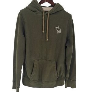Abercrombie Fitch Hoodie Pullover Sweatshirt XL Mens Green Moose Logo Heavy